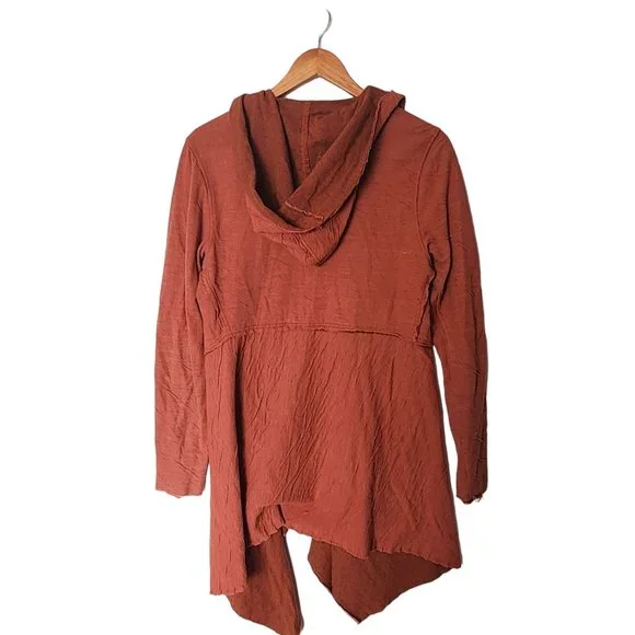 Cut Loose Hooded Cardigan Jacket Crinkle Striped Orange L Large - Picture 9 of 13